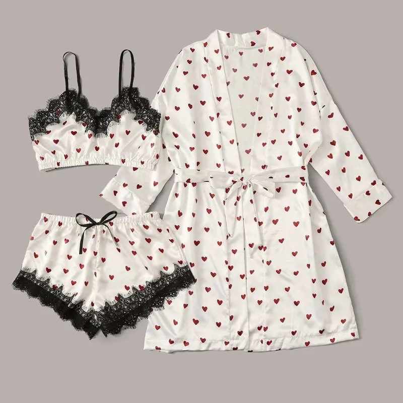 

Women's Nightgown Love Heart Summer Sleepwear Set - Strapless Lace Silk Camisole and Bralette Dress Homewear Pajamas for Women