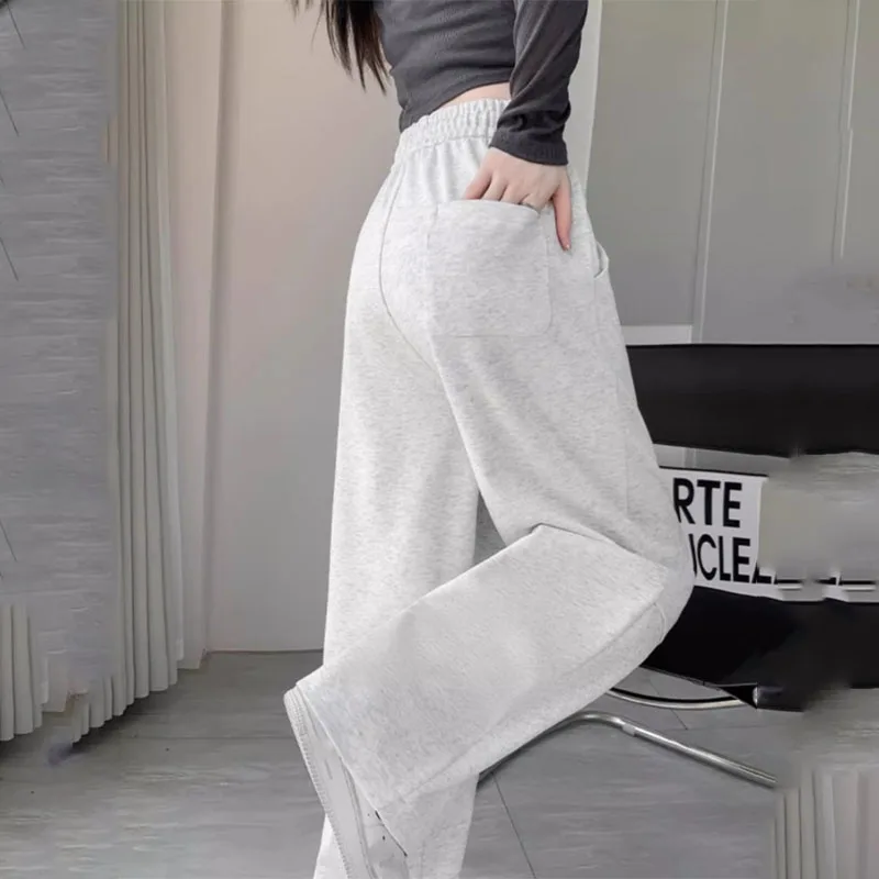 Korean High Waist Sports Pants for Women Autumn 2025 New Retro Y2K Baggy Straight Sweatpants Casual Versatile Wide Leg Trousers