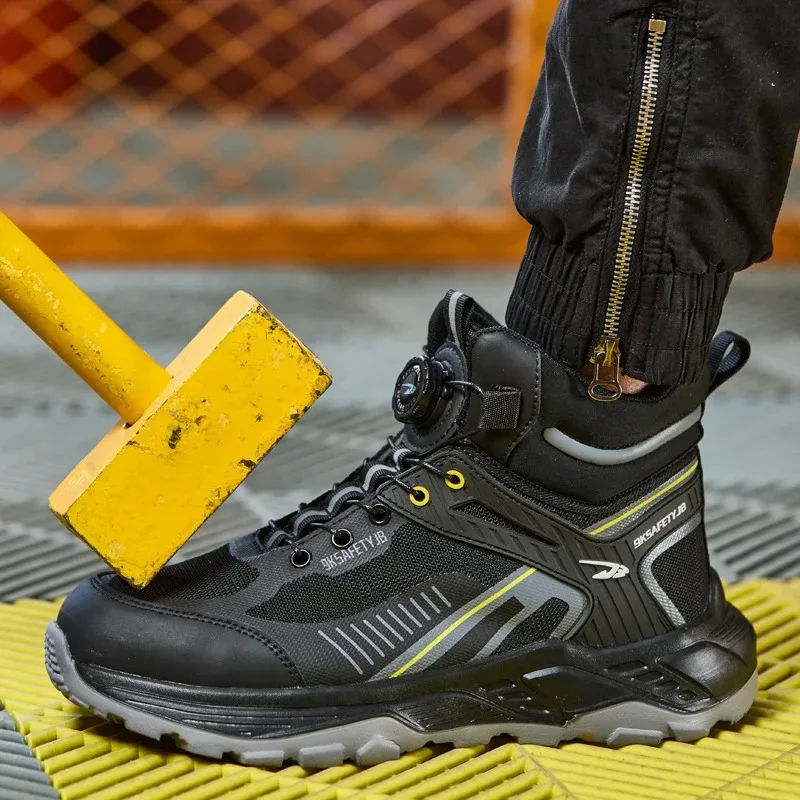 Rotating Button Work Boots Safety Shoes Men Boots Safety Work Sneakers Anti-smash Anti Puncture Indestructible Shoes Security