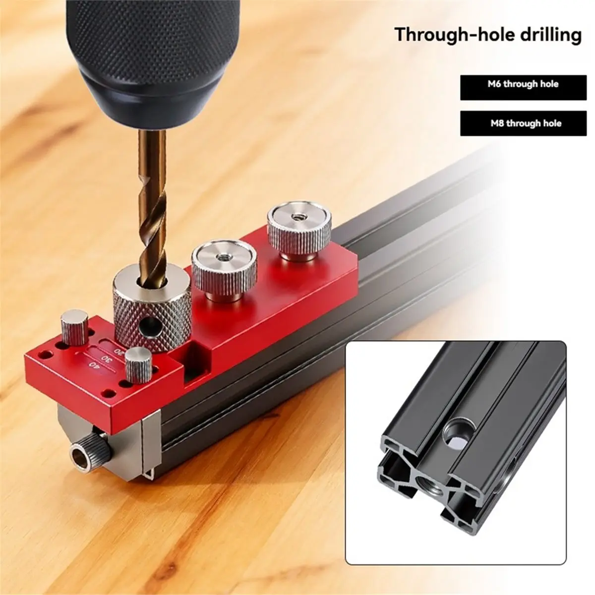 Aluminum Profile Drill Guide Access Hole Drill Jig with M6/M8 Step Drill Bits for 20 30 40 Series Extrusion Profile