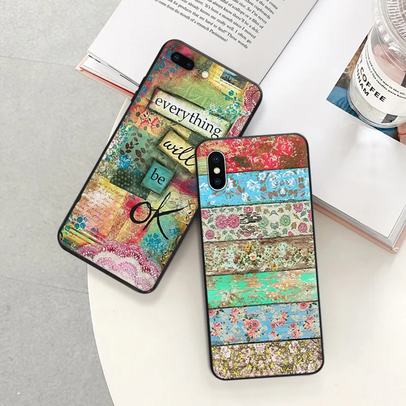 Matte Phone Case For iphone 16 Plus 15 14 13 12 11 Pro Max Mini 7 8 XR 16Pro XSMax Colorful Wood Crack Textures Black Soft Cover