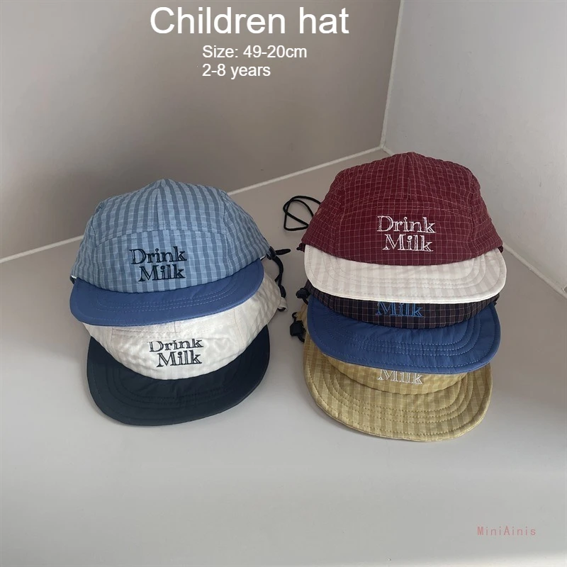 Kids Soft Brim Baseball Cap 49-53cm 2-8 Years Fashion Plaid Embroidery Sun Hat Boys Girls Baby Parent-child Adjustable Casquette view 2