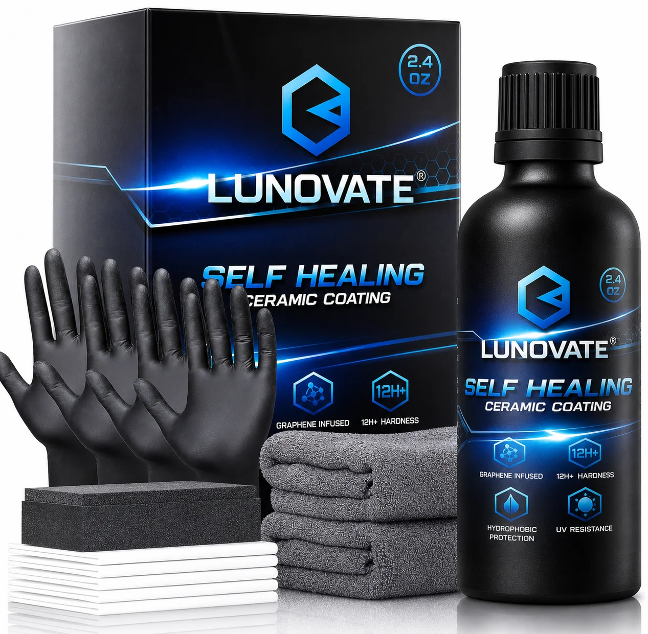 

LUNOVATE 2.4oz Self Healing Ceramic Coating Graphene Infused 12H+ Hardness Hydrophobic UV