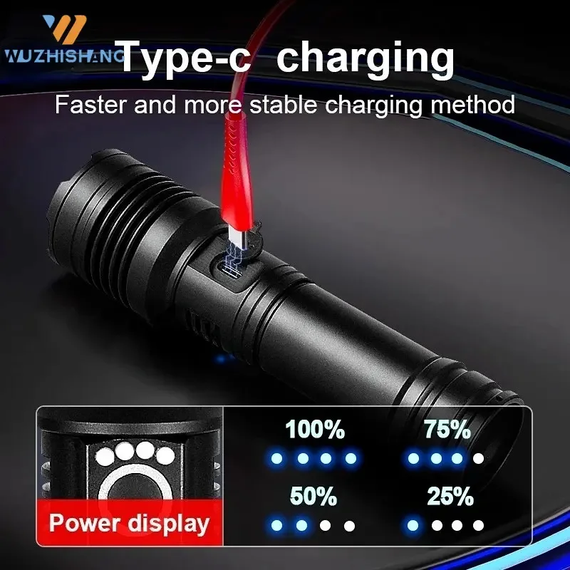 Portable LED Flashlights USB Rechargeable Light High Power Tactical Modes Torch Waterproof Outdoor Camping Emergency Flashlight