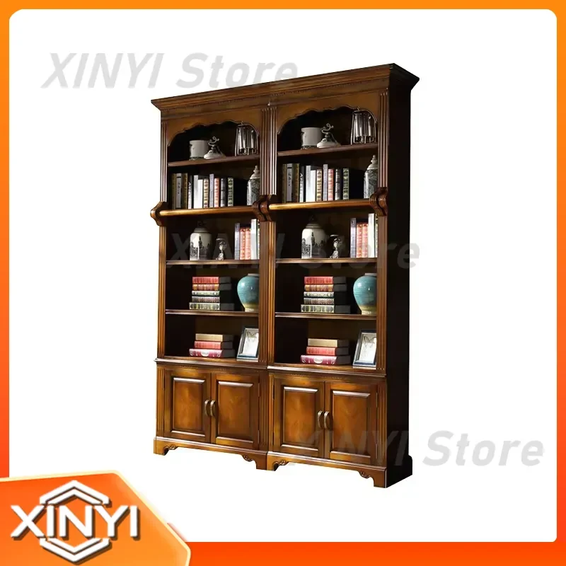 Custom High-end Luxury Wooden Bookcase for Home Office Living Room Library Study Room Display Shelf with Ladder Solid Wood