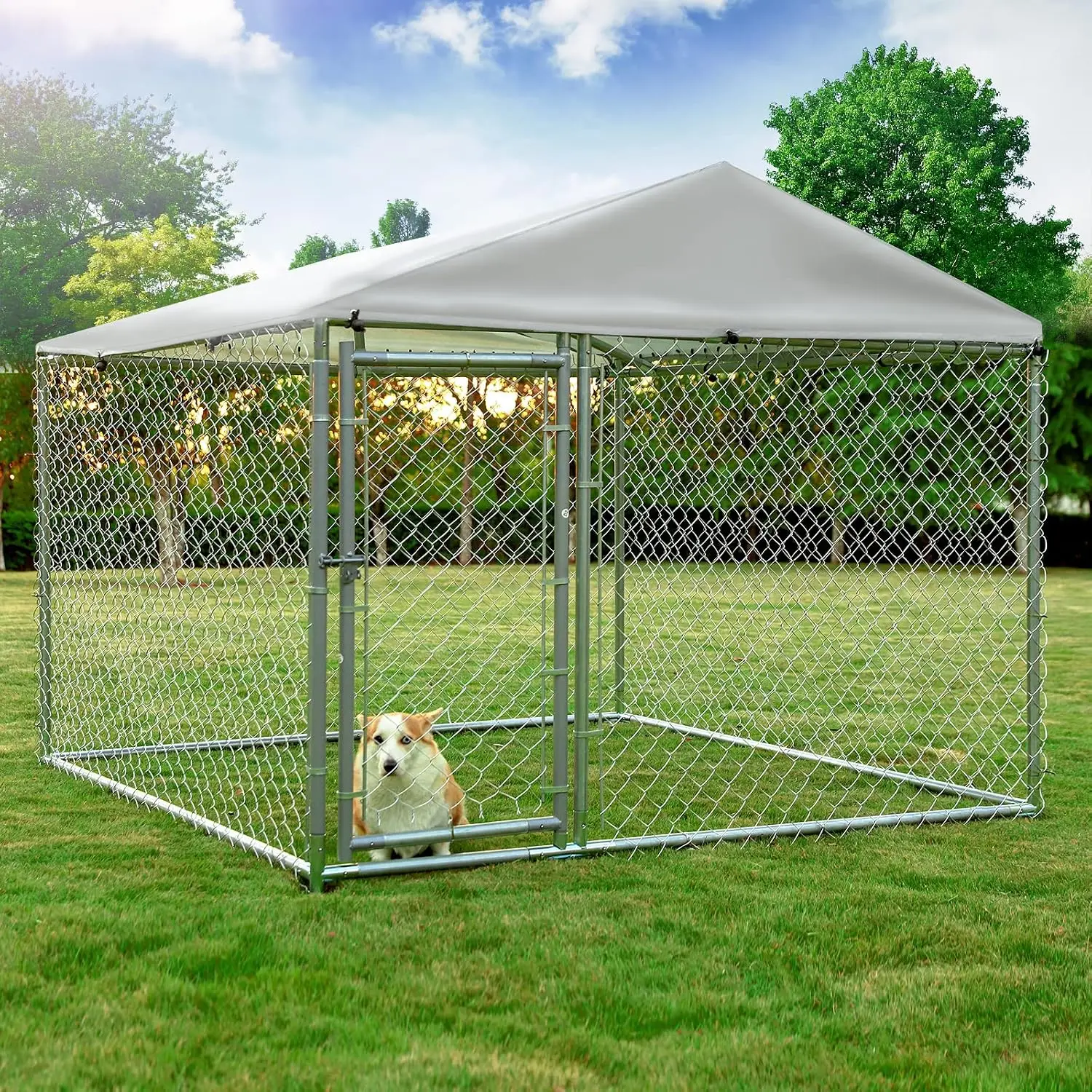 Large Dog Kennel Heavy Duty Galvanized Steel Playpen Exercise Pen w/UV Waterproof Cover Lock 6.5'Lx6.5'Wx5.2'H, Customized