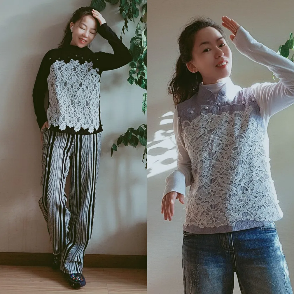 

Ретро-топ с воротником-стойкой и кружевом, женская жилетка, модель OW, весна-осень-зима, новинка, оригинальный художественный дизайн, смесь хлопка