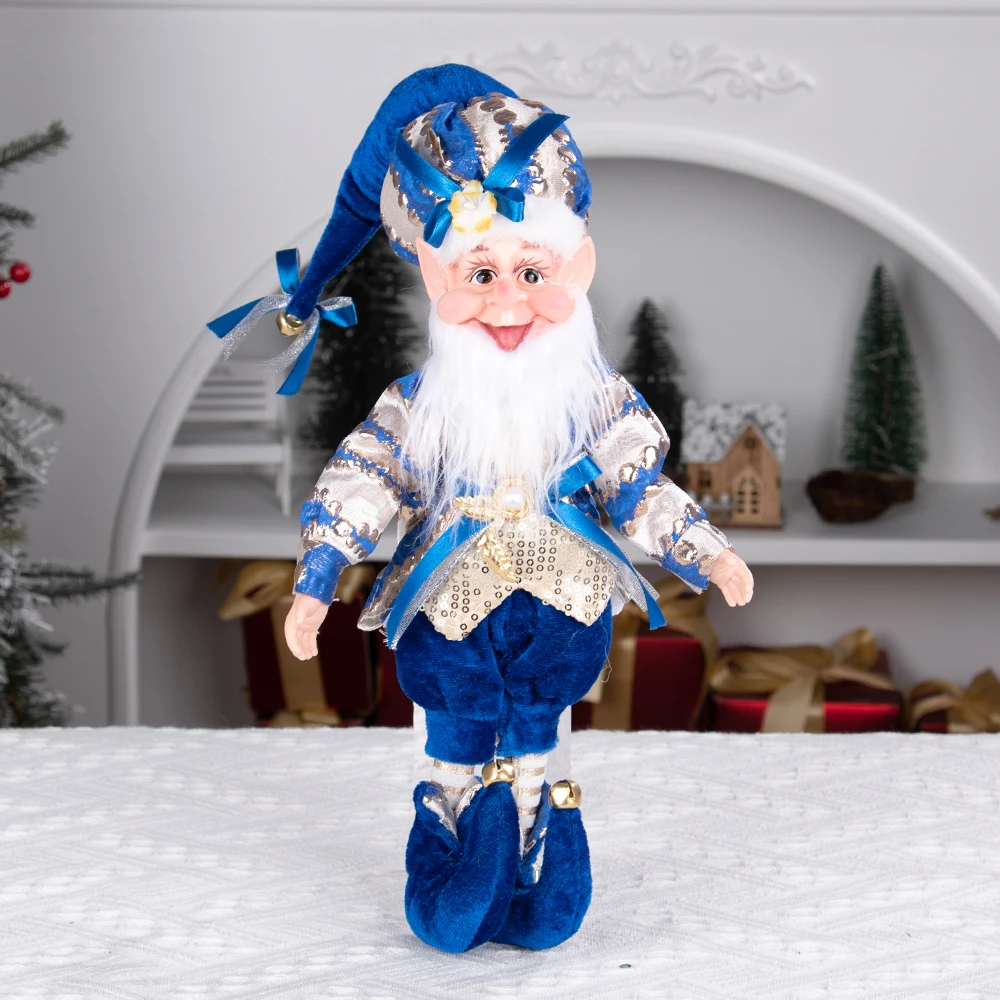 Blue Christmas Elves Home Christmas Tree Ornaments Long Nose Cooker Elf Wall Hanging Decor Christmas Elf Plush Dolls Navidad