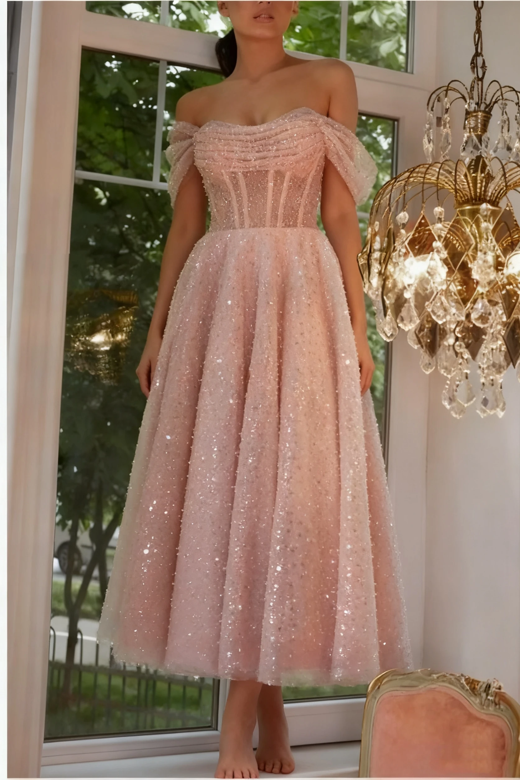 

Блестящие тюлевые платья для выпускного вечера для женщин с открытыми плечами, плиссированные вечерние платья