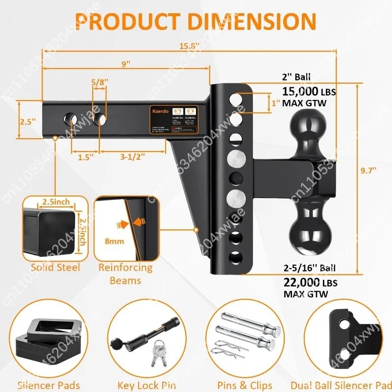 Adjustable Trailer Hitch 2.5 Inch Receiver 6 Inch Drop Ball Mount Heavy Duty Tow