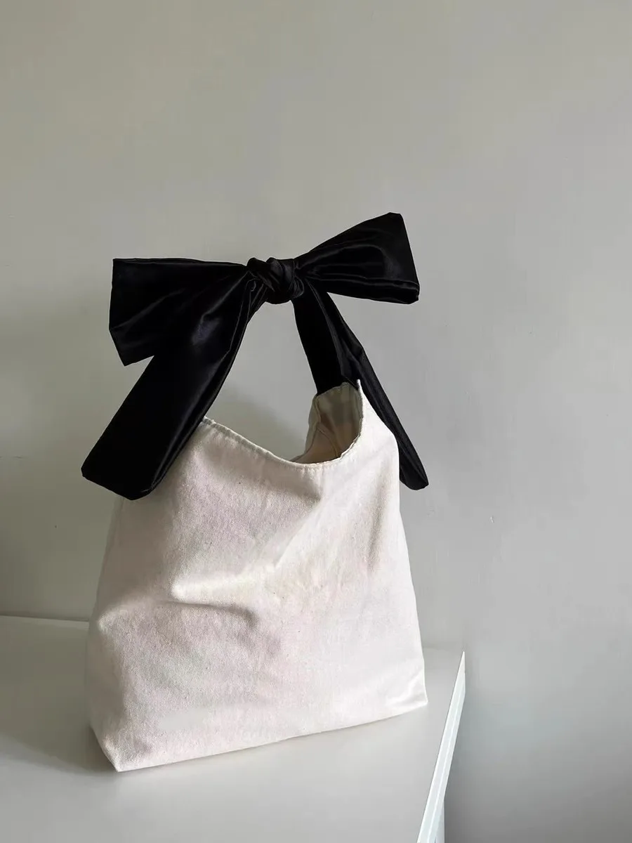 Bolsa de tela minimalista con forma de lazo, bolso de compras, bolso de hombro