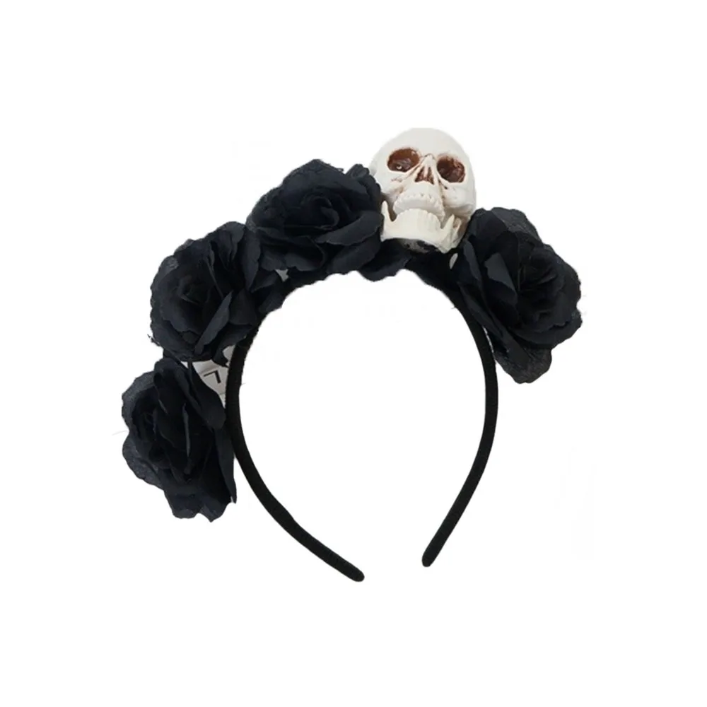 

Exaggerated Skull Head Headband Simulation Flower Halloween Decor Halloween Hair Hoop Funny Colorful Gothic Flower Hairband