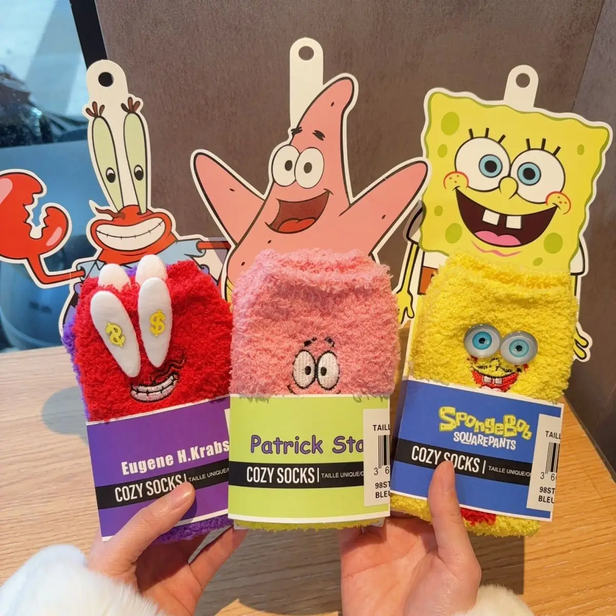 Kawaii Spongebob Squarepants Coral Velvet Socks Women Winter Warmth Cute Cartoon Patrick Star Socks Beautifully Wrapped Gift