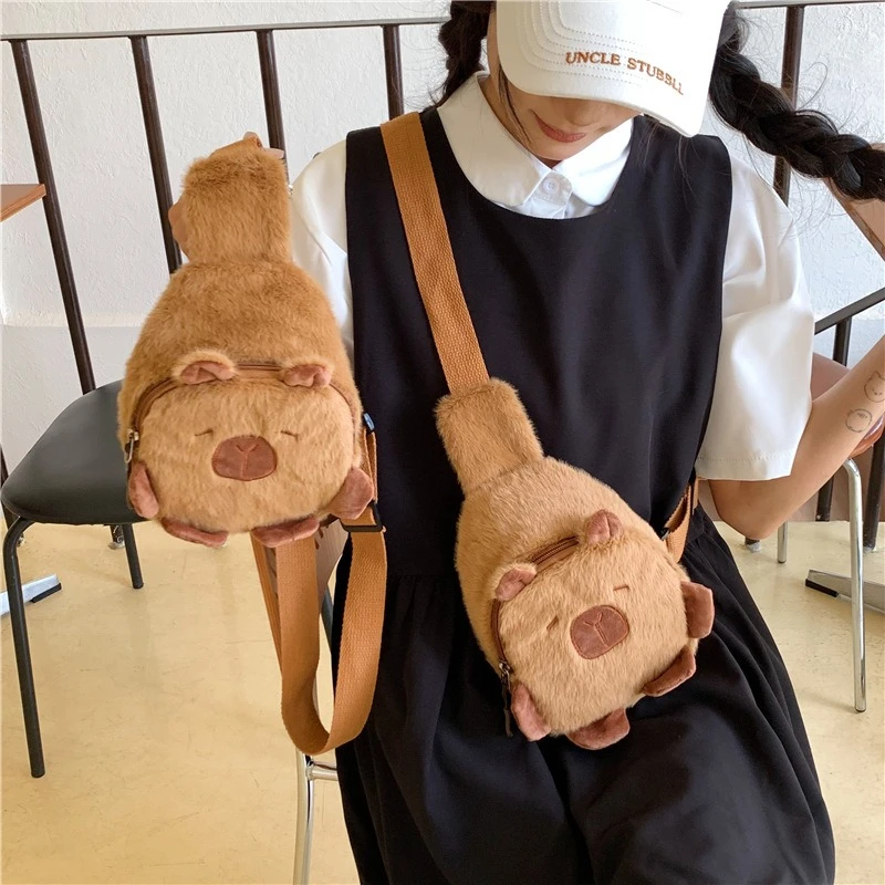 

Kawaii Капибара, плюшевая сумка на плечо, повседневная универсальная сумка для хранения, милый мультяшный мягкий нагрудный пакет, сумка для мобильного телефона, зимние подарки для студентов
