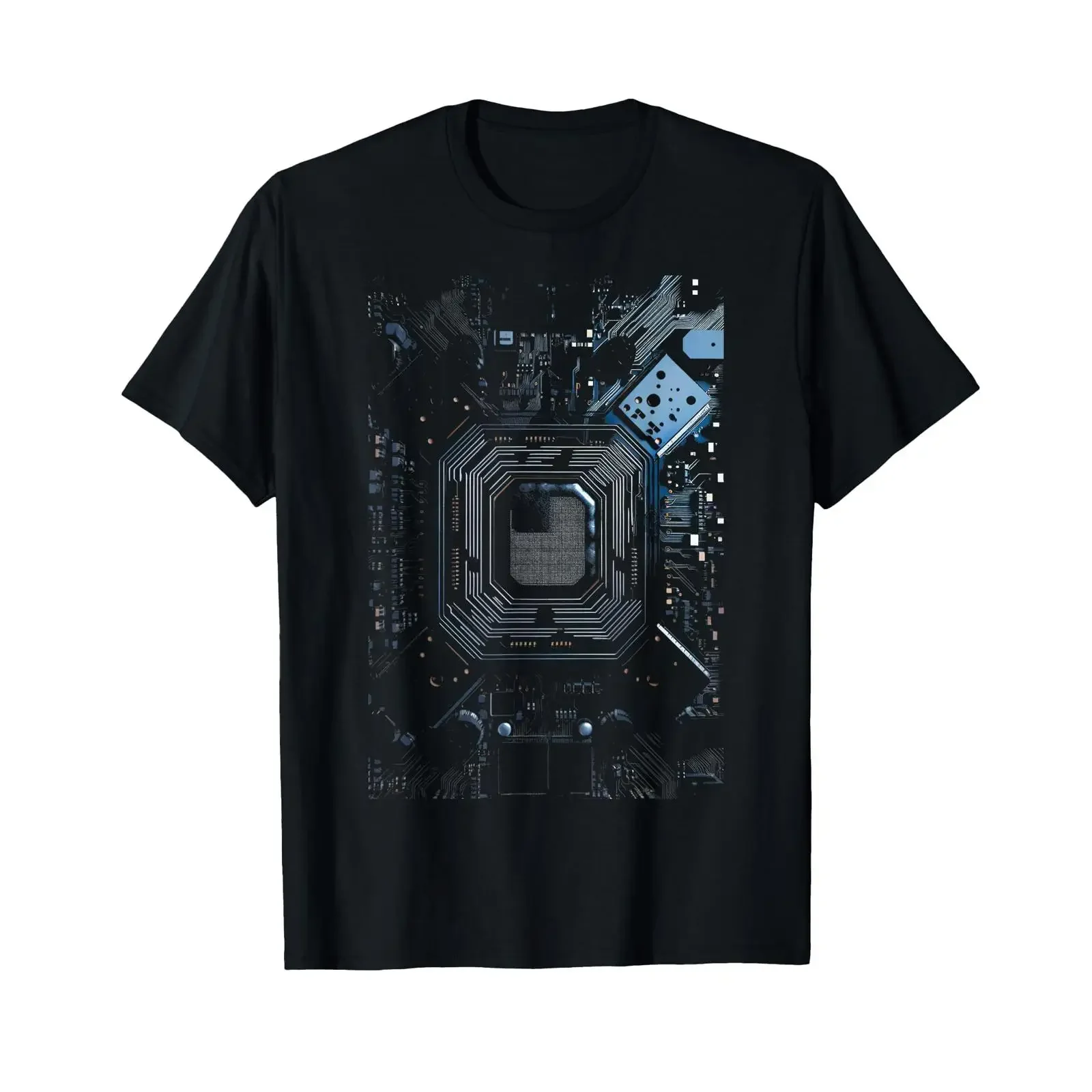 Motherboard Microchip Black IT Computer Background T Shirt vintage Washed streetwear graphic Comfortable Versatile Stretched