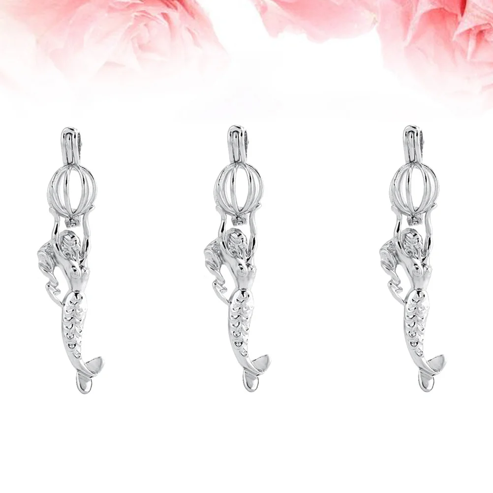 Pendentifs à huile d'aromathérapie en forme de sirène, 3 pièces, fabrication de bijoux, ornements, boule creuse en argent, breloques de collier, pendentifs décoratifs
