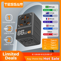 TESSAN 65W GaN International Plug Travel Adapter with USB Type C Worldwide Universal Power Adapter EU/UK/USA/AUS Plug for Travel
