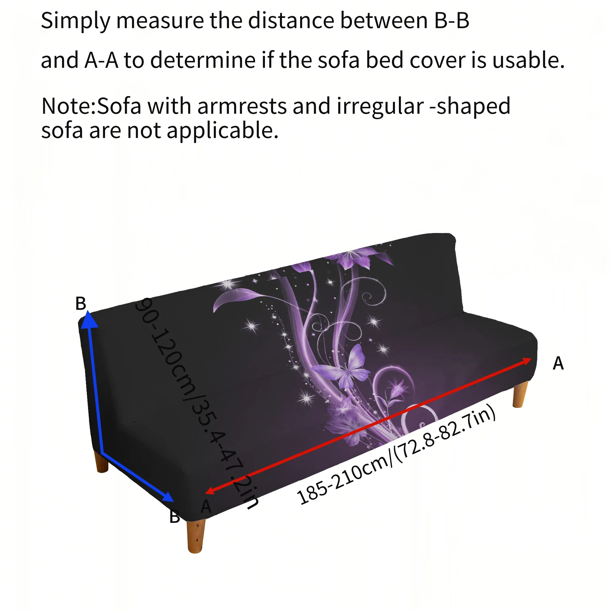 Dream Purple Butterfly Tengman Elastic Sofa Bed Cover, Living Room Sofa Bed Cover, Dustproof Machine Washable Sofa Bed Cover