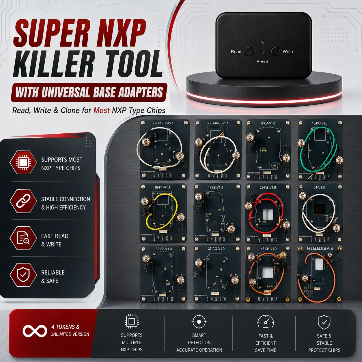 #1 Super NXP Killer Read Copy Device With Adapter Base For All NXP Smart Keys Clones 4 Tokens & Unlimited Version