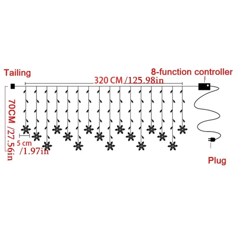 EU Plug Outdoor Light Garland for Home Garden Party DecorationLED Snowflake Curtain Icicle Fairy String Lights Christmas Lights