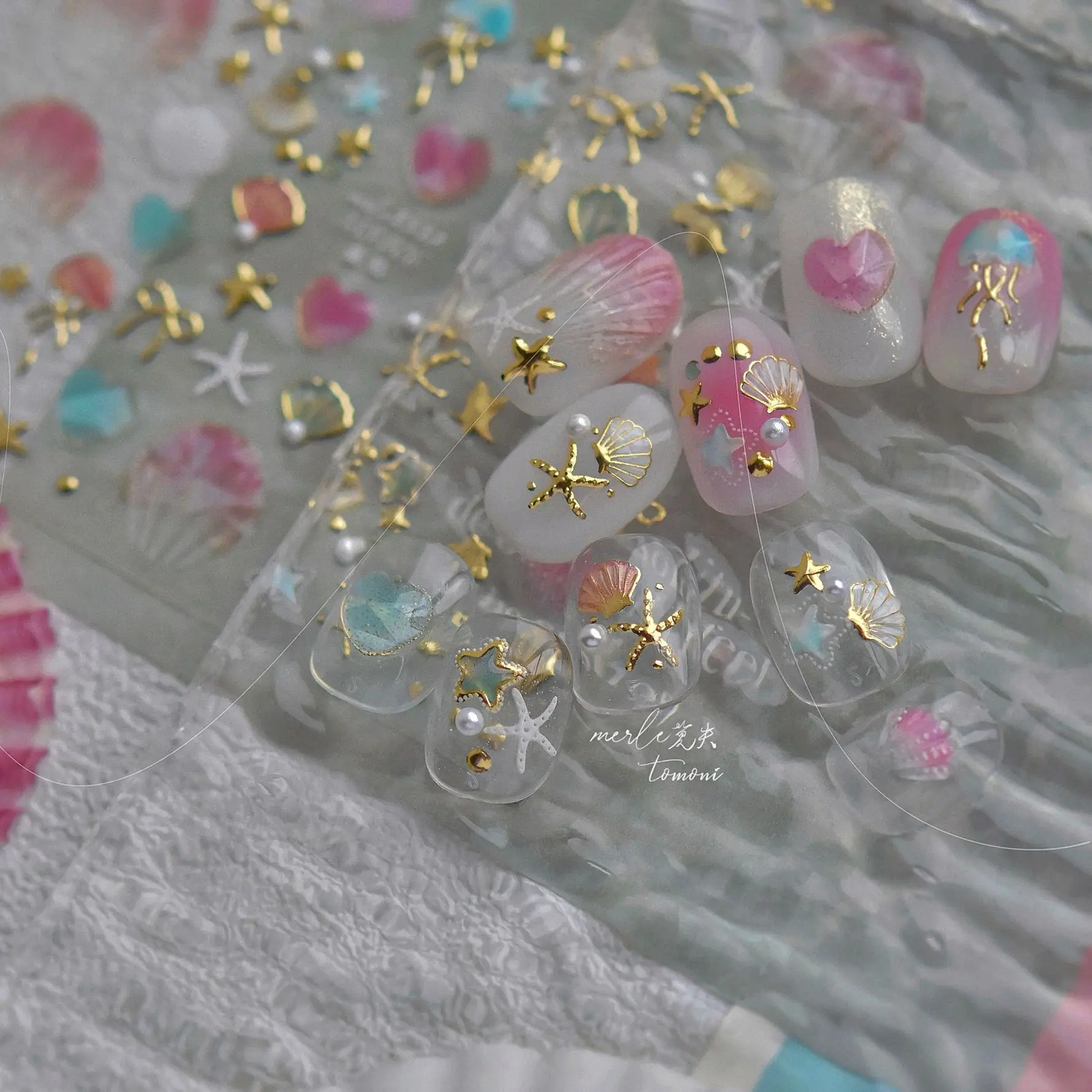 1PCS Kwallen Zeester Schelpen Nail Art Stickers Goud Zilver Kristal Strikken Zelfklevende Nail Stickers DIY Zomer Manicure Decals