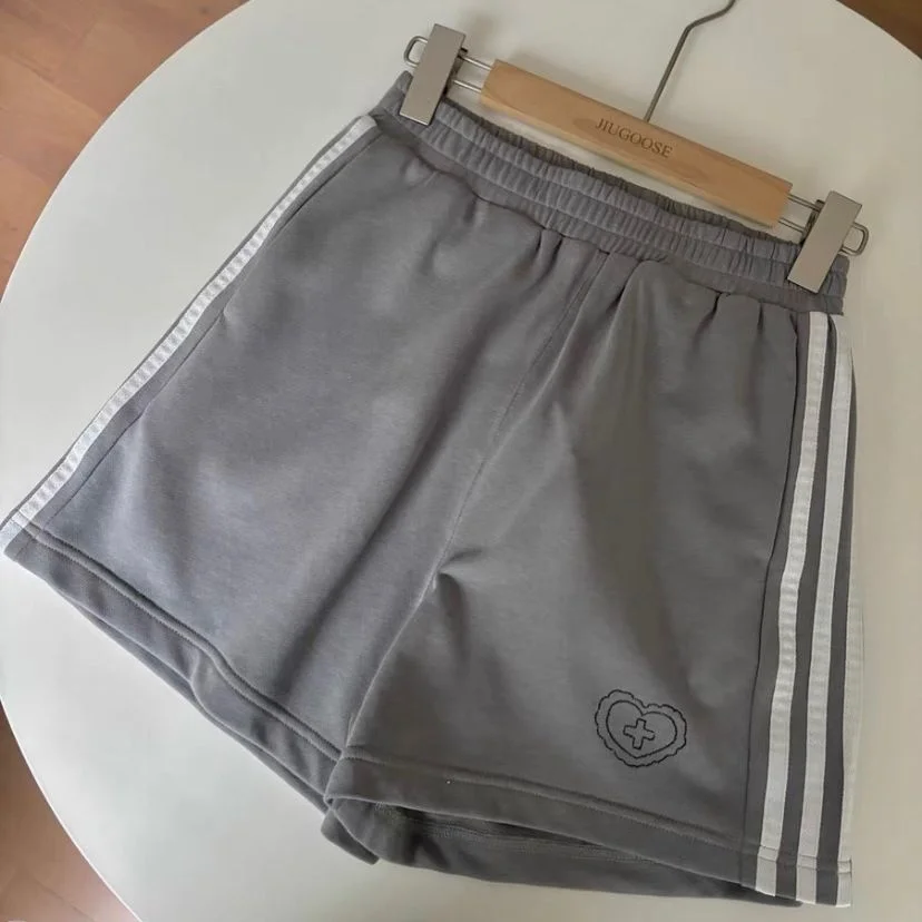 Cute Heart Print Casual Sports orts Women's Student Harajuku Sle Five-Quarter Wide Leg Comfy Faionable Summer 2025