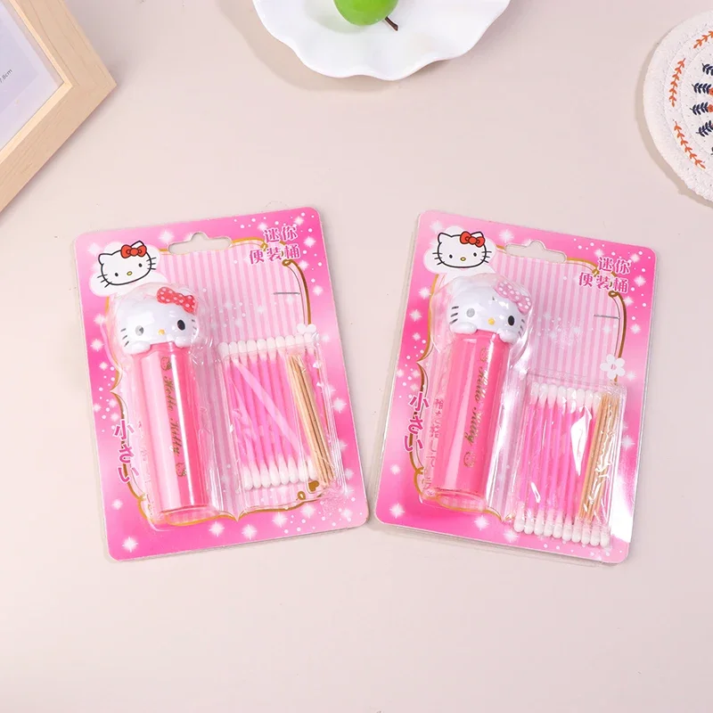 

Kawaii Sanrio Hello Kitty Storage Box Cotton Swab Toothpick Bottle Set Girl Portable Lipstick Touch Up Cotton Swab Storage Box