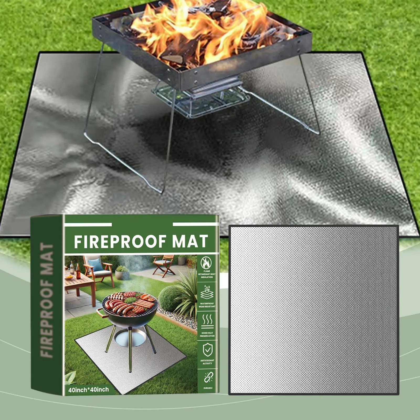 Fireproof Outdoor Mat Waterproof Heat Resistant Pad Portable Ground Protector For Grill Campfire, Patio Beach Camping 100x100cm