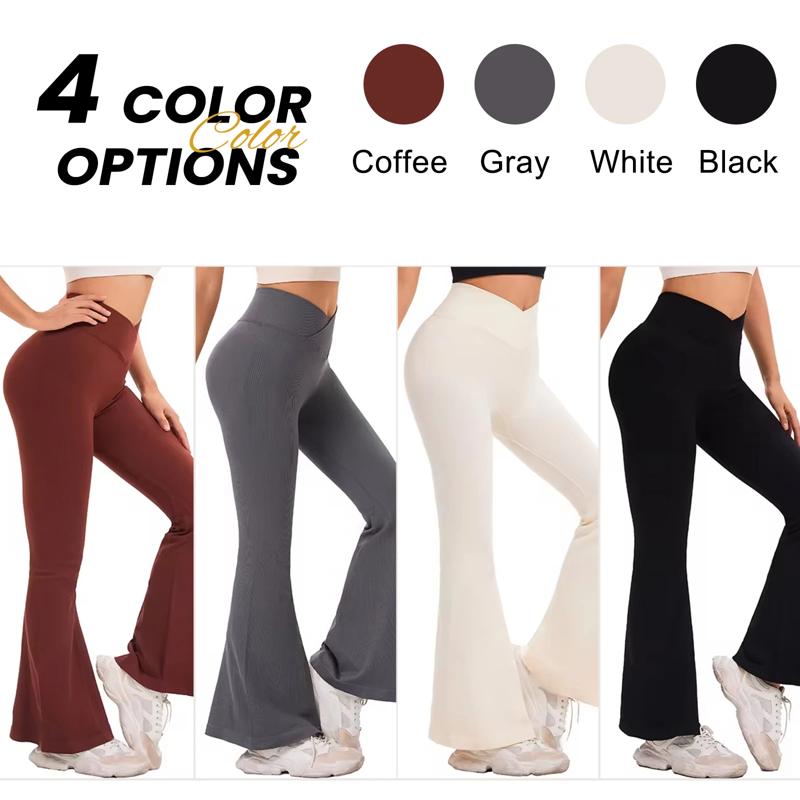 Women\'s pants Cross Waist Legging High Waisted Workout Running Pants Soft Tummy Control Pants Sexy Slim Flared Pants