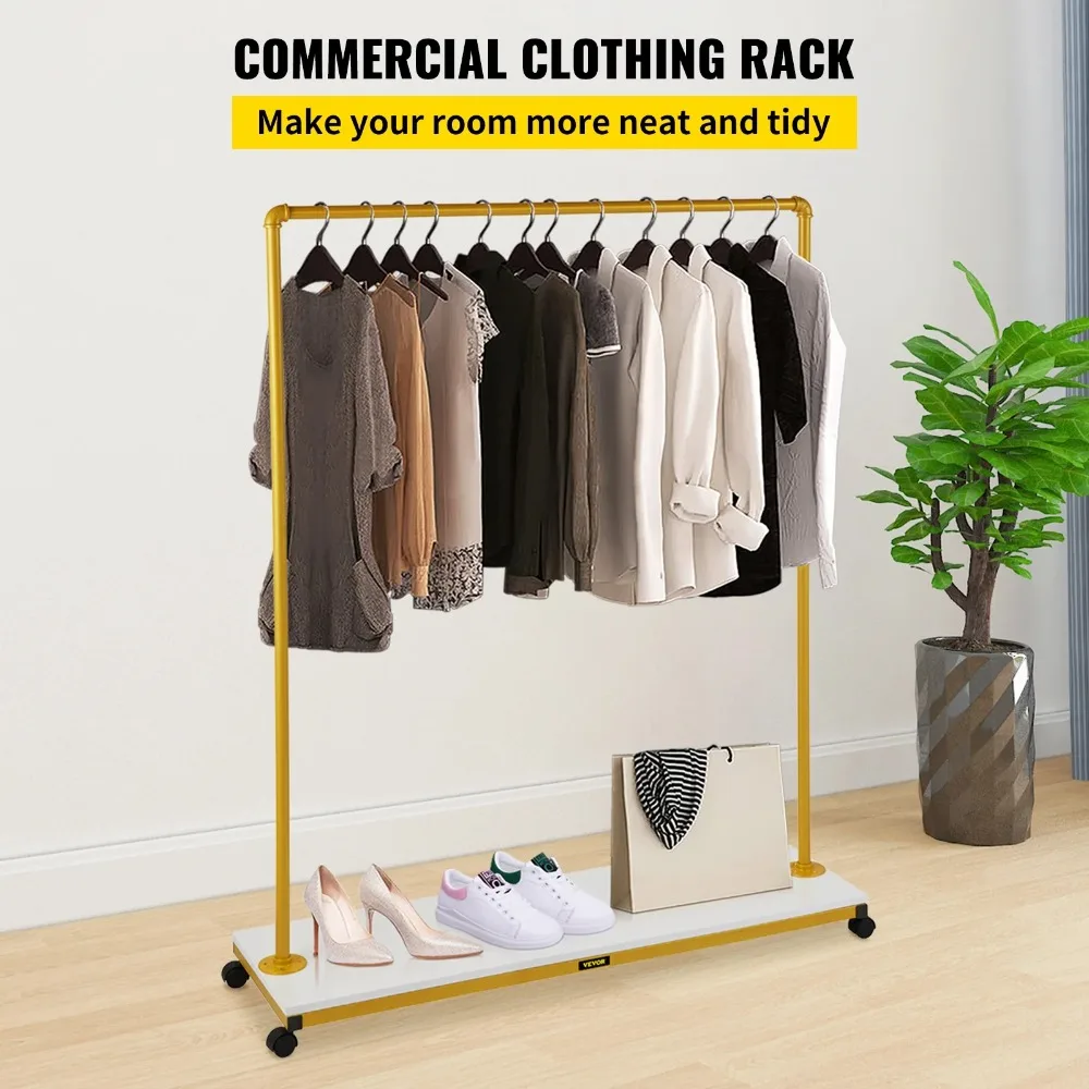 Clothing Garment Rack, Heavy-Duty Clothes Racks W/Bottom Shelf, 4 Swivel Casters, Sturdy Steel Frame, Rolling Clothes Organizer