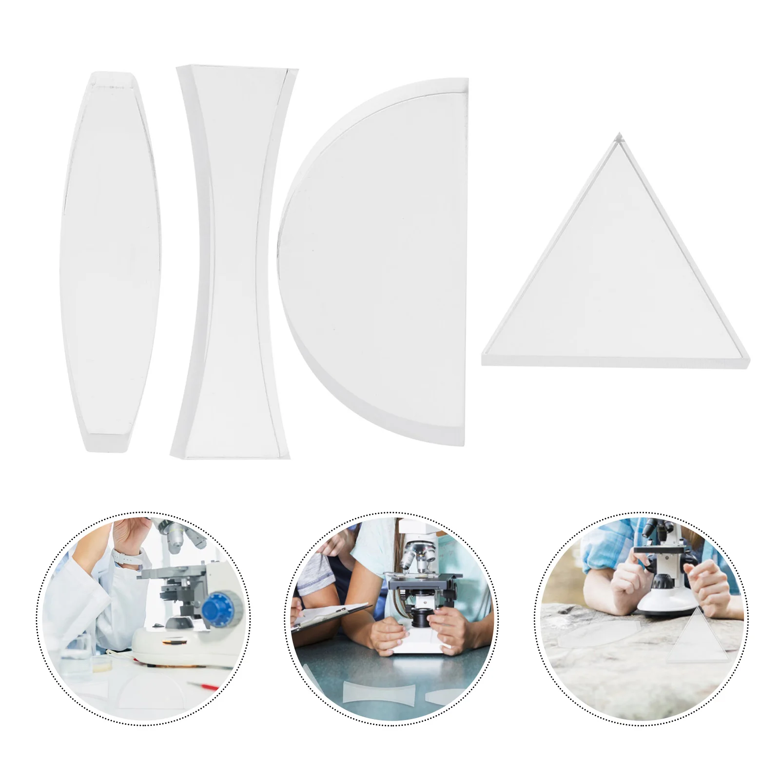 

4Pcs Optical Lens Acrylic Set Practical Physics Teaching Tools for Demonstrating Light Refraction Principles Semicircular Lens