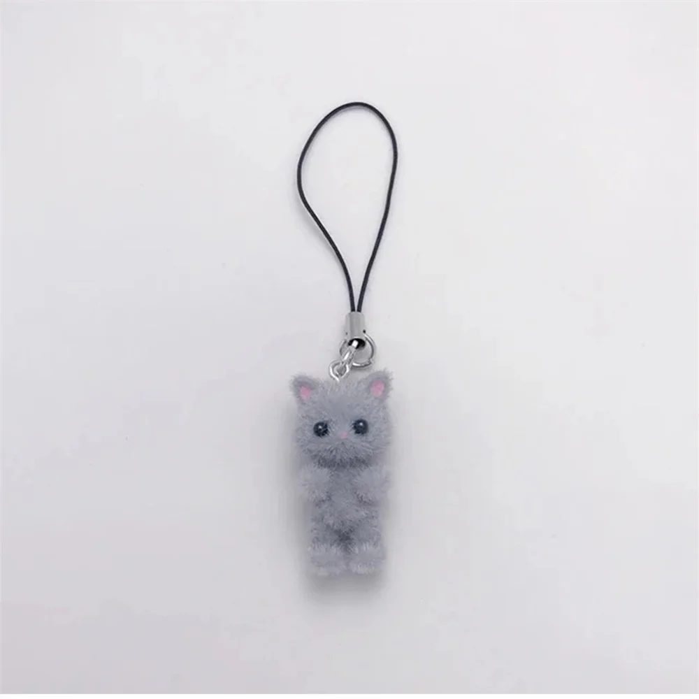 Cute Plush Resin Cat Pendant Keychain For Women Simple Design Phone Rope Chain Lovely Animal Bag Car Keyring Jewelry Gifts