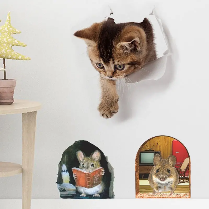 M228 Maus Katzen Tiere Wandaufkleber Badezimmer Toilette Dekor Wohnzimmer Schrank Kühlschrank Home Dekoration Aufkleber – Detail 11