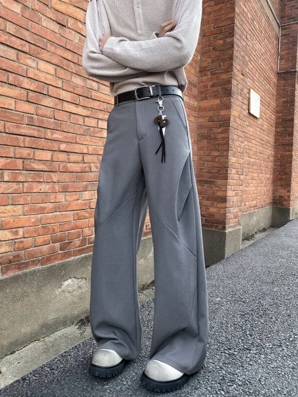 

Grey Spliced Deconstructed Knife West Pants Men's Spring New Cropped Wide Leg American Straight Micro Flared Trousers