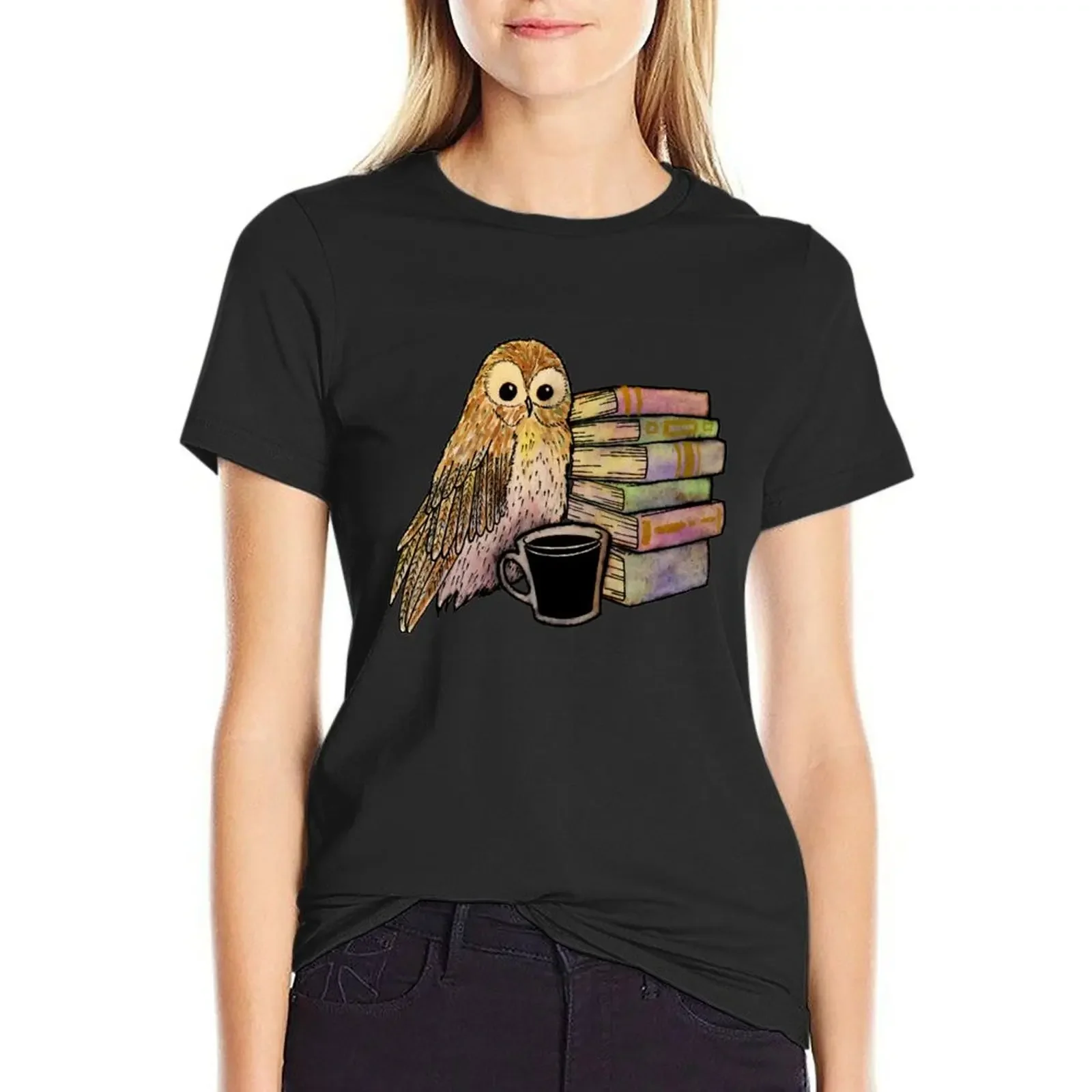 

Coffee, books and owl T-Shirt new edition blanks cute clothes kawaii clothes t shirts for Women graphic
