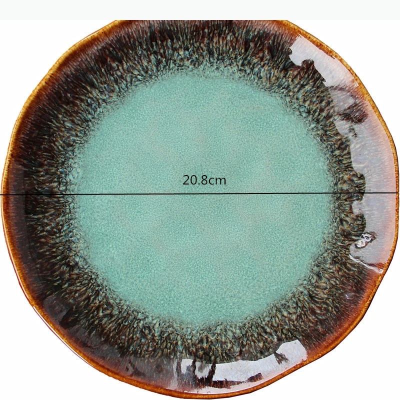 Prato de cerâmica europeu de 8 polegadas, prato de bife ocidental, macarrão, prato doméstico, forno, transutação, esmalte, pratos da china