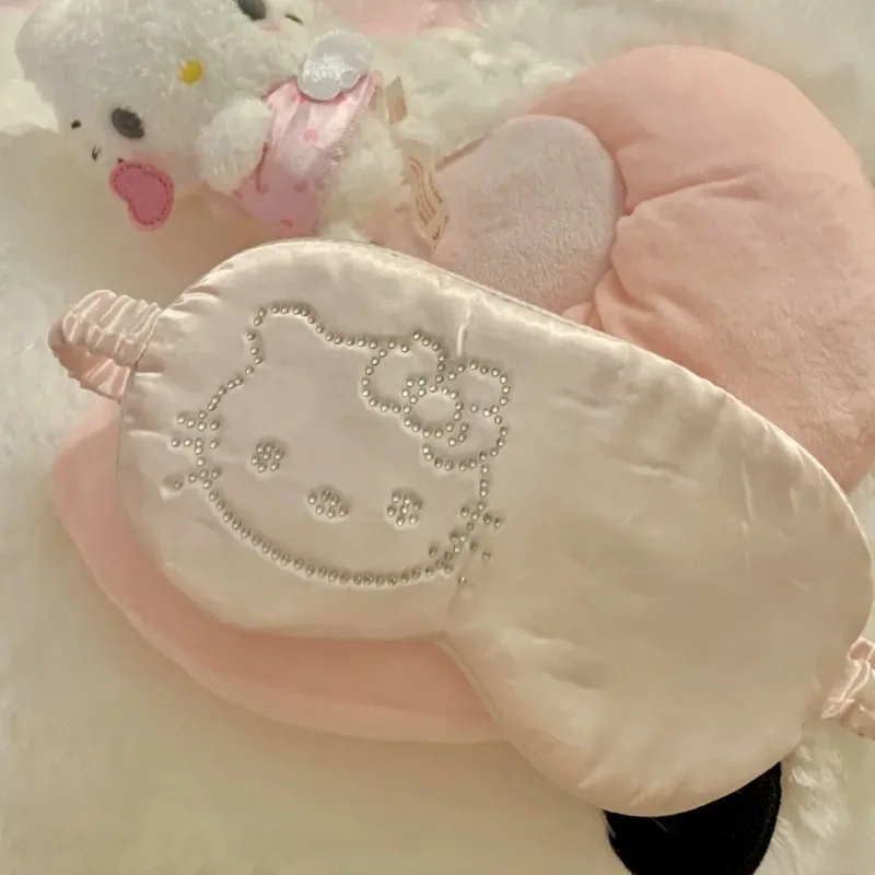 Sanrio Hotfix Rhinestone Hello Kitty Eye Mask Portable Soft Comfortable Light Blocking Student Afternoon Nap Girls Birthday Gift