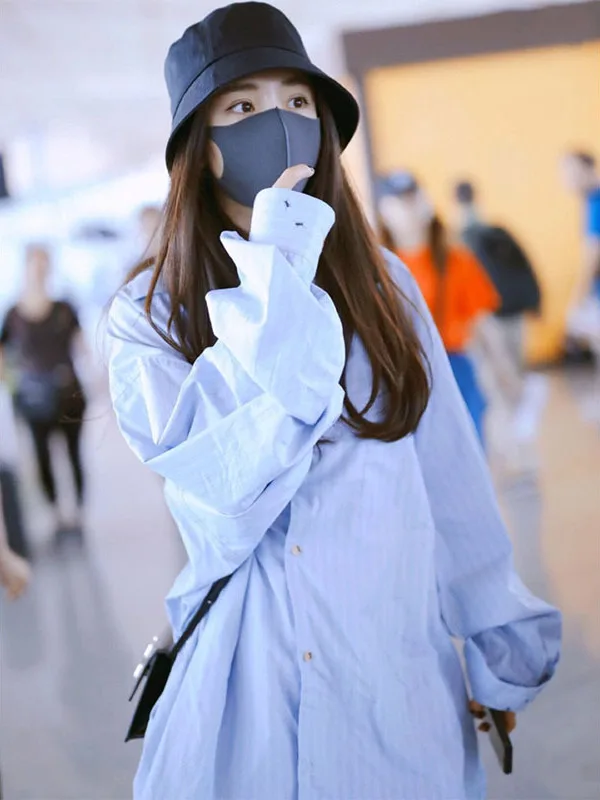 

Ant Pattern Embroidered Cotton Shirt Casual Loose Fit Long Sleeve Striped Mid-Length Top for Women