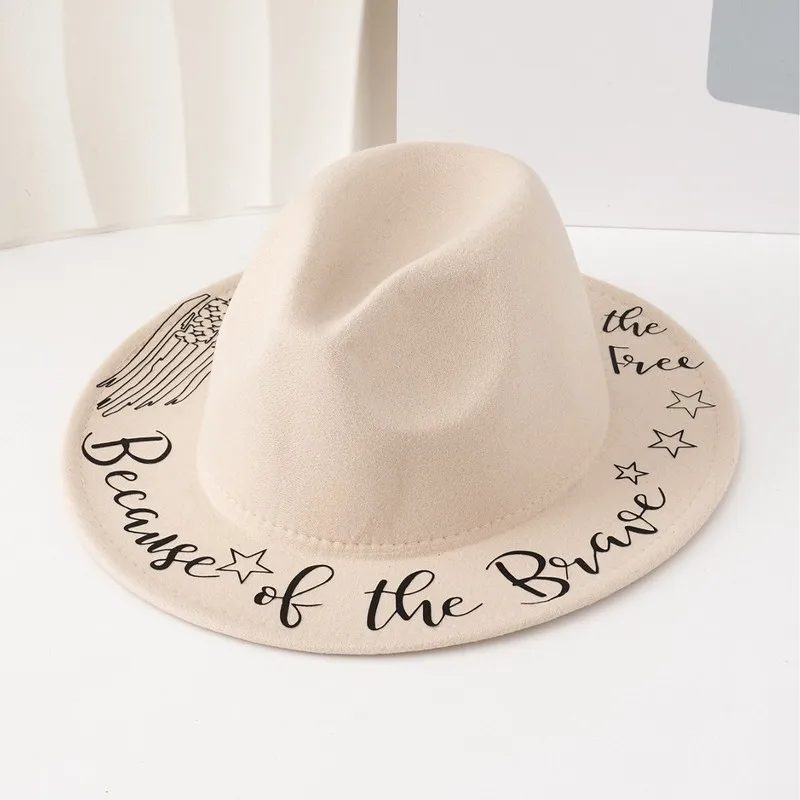 Hand-painted star pattern, letter print, colorful wool felt , flat-brimmed , cowboy hat