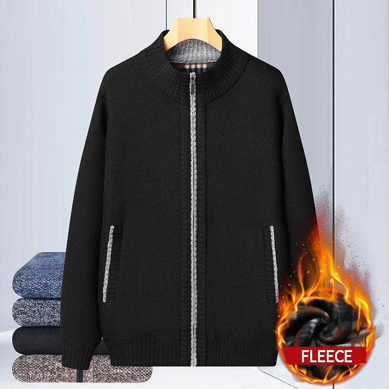 Men's Autumn Winter Sweater Jacket Casual Kintwear Coat Turn-down Collar Mens Fleece Thick Warm Knitwear Coat