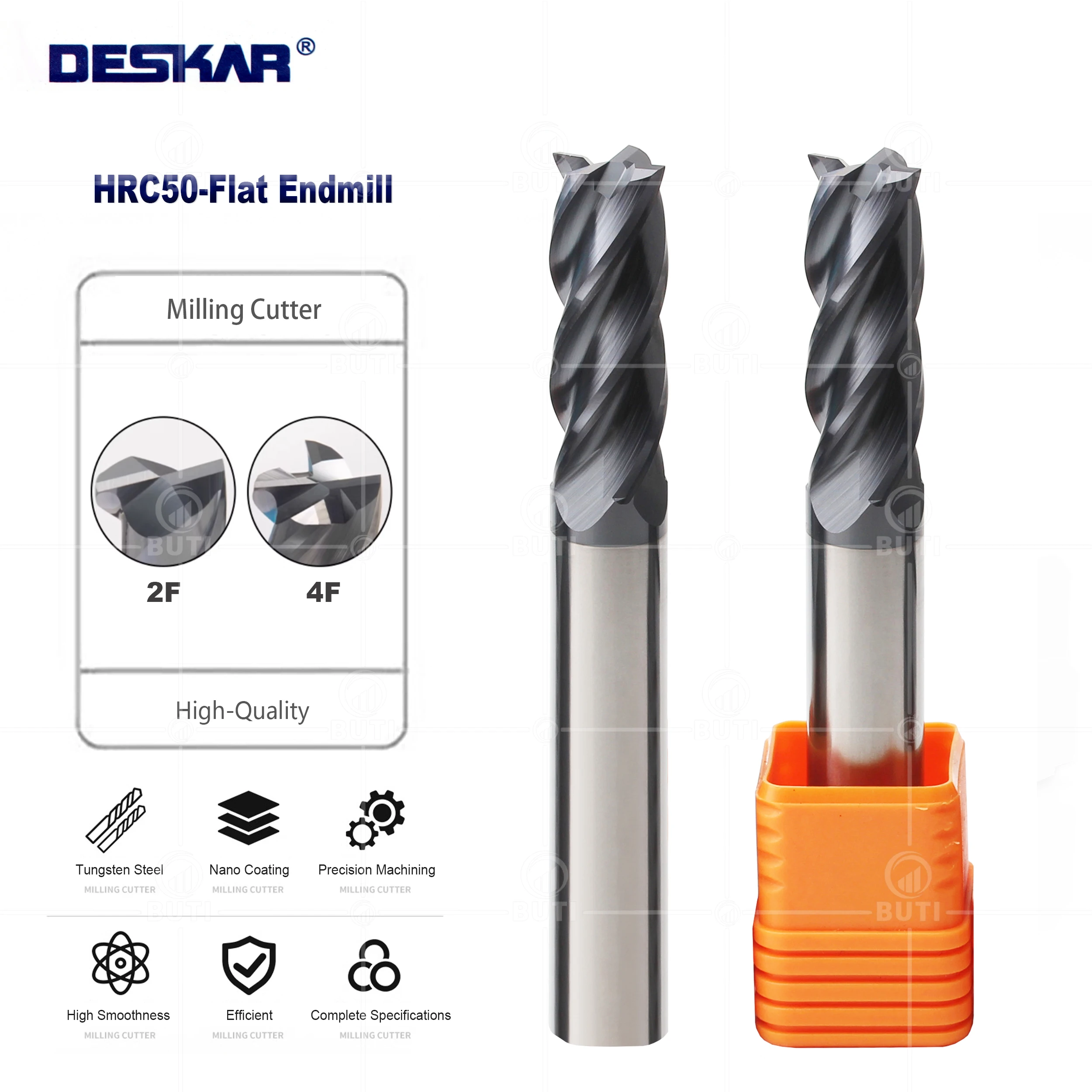 DESKAR 100% Original 4x50L 5x50L 6x75L 8x100L 10x75L 12x75L 14x100L 16x100L Flat Endmills HRC50 2F 4F Milling Cutter Tools Alloy