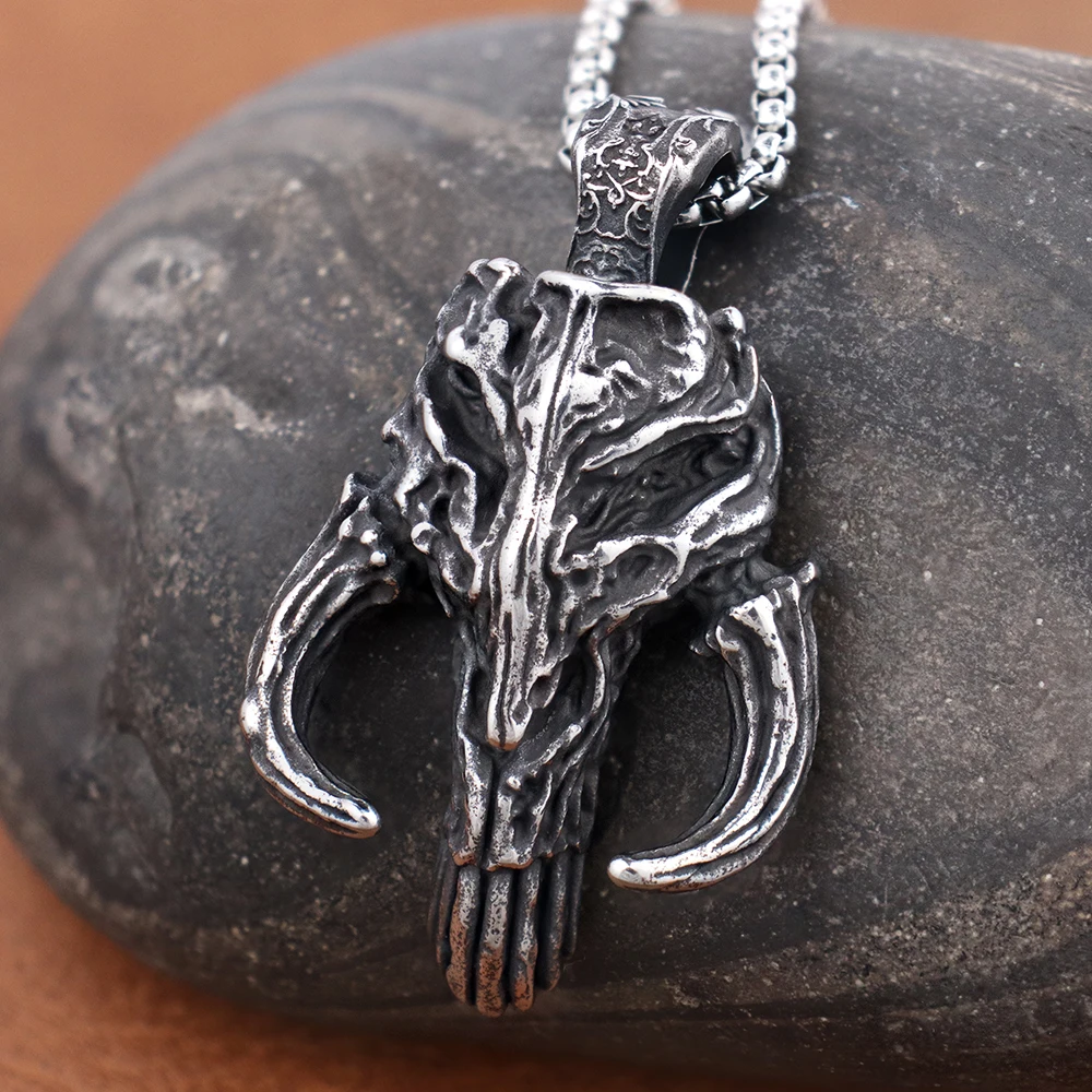 

Unique Punisher Skull Mask Pendant Chain Stainless Steel Vintage Mandalorian Necklaces Trendy Popular Male Jewelry Dropshipping