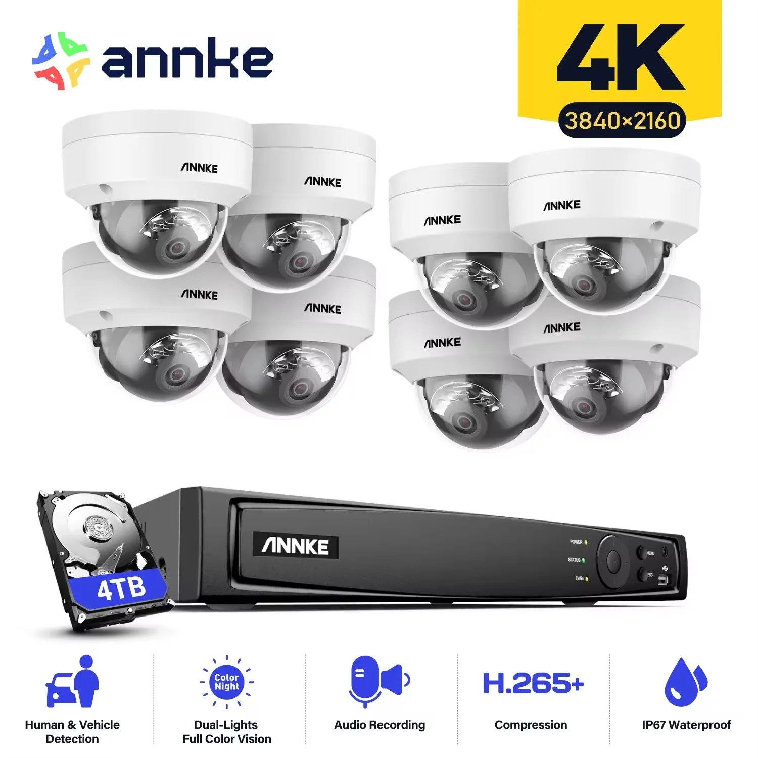 ANNKE-sistema de seguridad de vídeo en red, 8 canales, 4K, Ultra HD, POE, 8MP, H.265 + NVR, 8 unidades, cámara IP resistente a la intemperie, Kit de