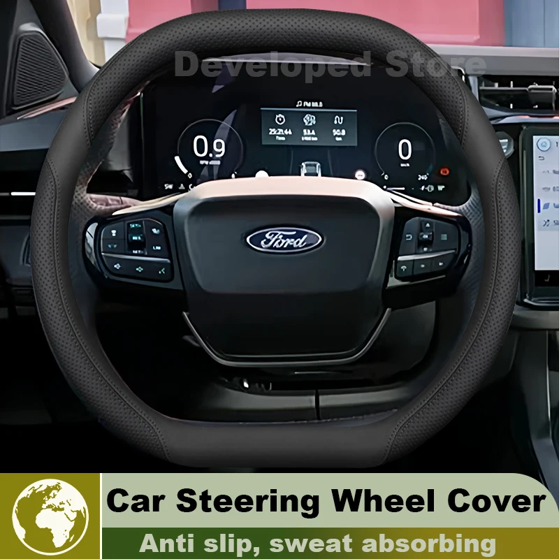 For new Ford puma ST Line 2026 2025 2024 Steering Wheel Cover double D-type Auto Steering Wheel fit Ford Capri Accessories 2025