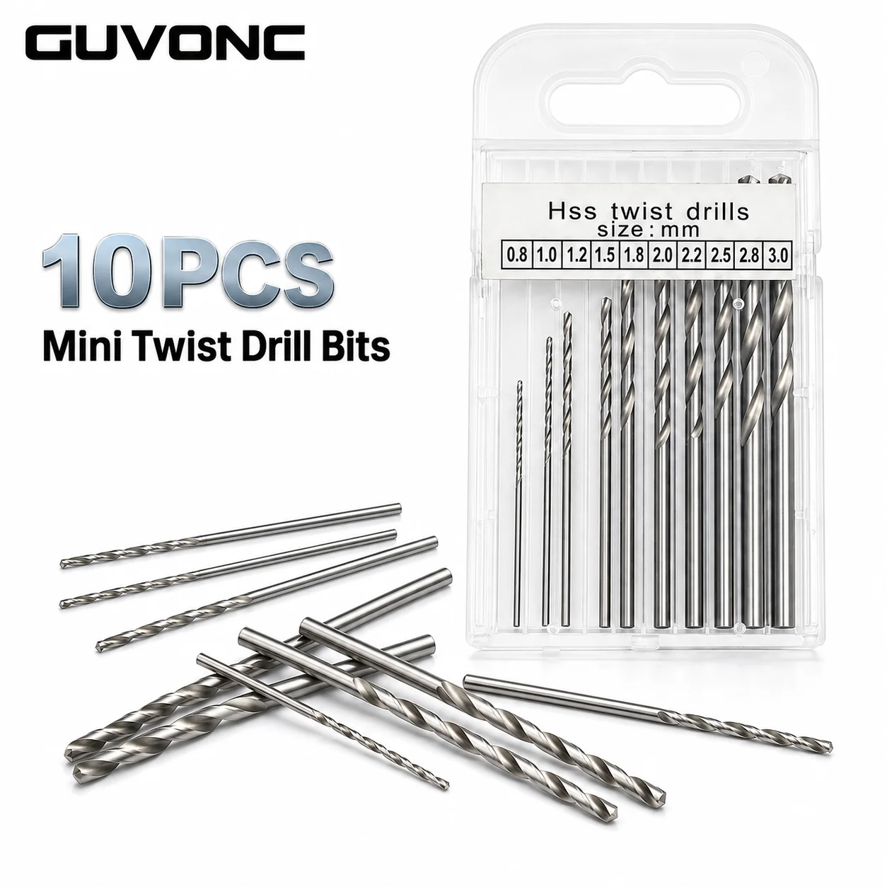 HSS Micro Twist Drill Bit Set 10Pcs 0.8‑3.0mm, Precision Bits for Wood Models, Acrylic & Plastic Crafts