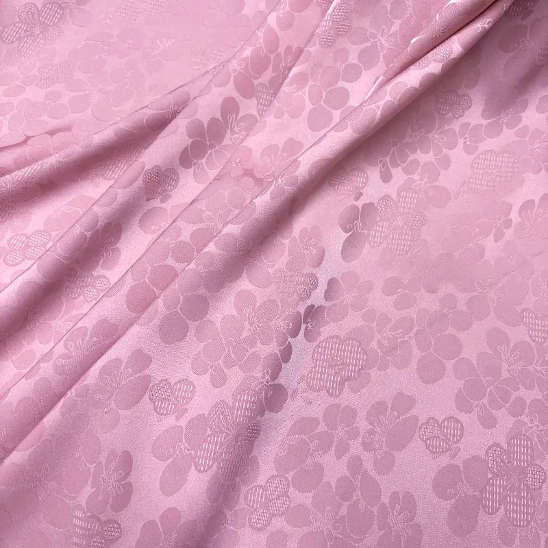 

Pink Peach Blossom Jacquard Simulated Silk Satin Fabric Lightweight Handmade DIY Home Craft Material Blouse Hanfu Women Dress