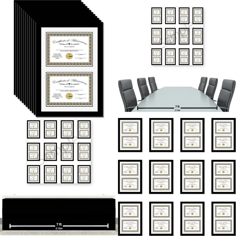 

12-Pack Black Double Diploma Frames with White Matting for 8.5x11 Media, Wall-Mounted