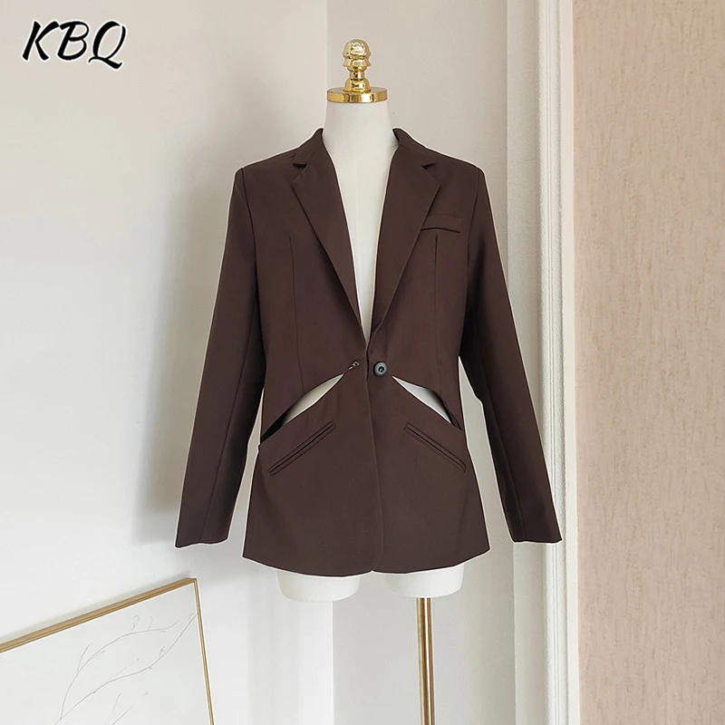 

KBQ Solid Spliced Button Designer Blazers For Women Notched Collar Long Sleeve Mnimalist Slimming Coat Female Fashion Style New