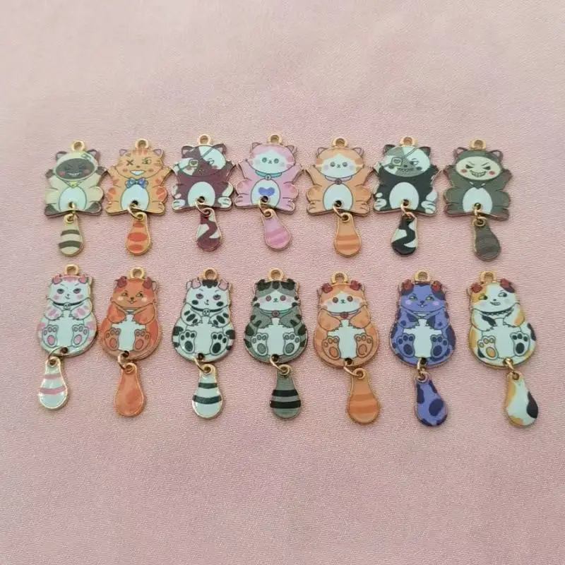 14pcs alloy printed cat keychain, suitable for bag hanging accessories, the best choice for gifts