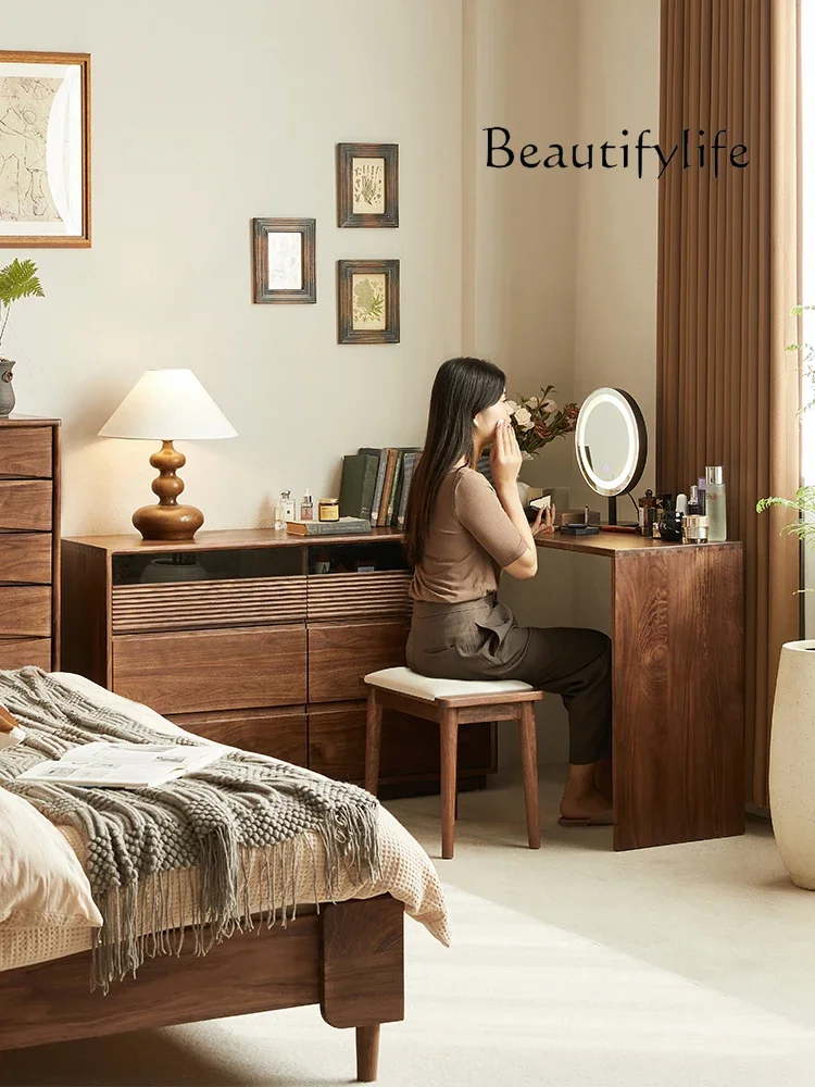 Y Black Walnut Dresser Chest Cabinet Integrated Master Bedroom Makeup Table Storage Cabinet Retro Style Locker